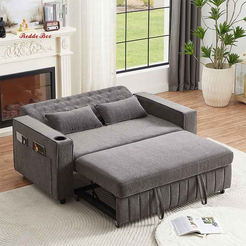 Redde Boo 3 in 1 Convertible Sleeper Sofa Bed With Side Storage, Pull Out Couch for Living Room, Adjustable Backrest, Linen Fabric Sofa Bed, Futon Couches Gray