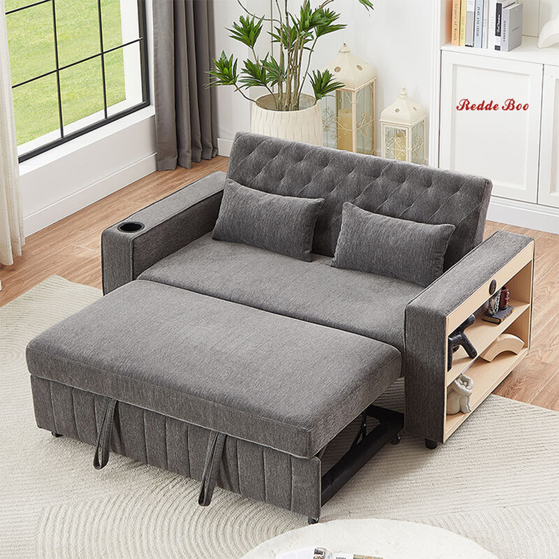 Redde Boo 3 in 1 Convertible Sleeper Sofa Bed With Side Storage, Pull Out Couch for Living Room, Adjustable Backrest, Linen Fabric Sofa Bed, Futon Couches Gray