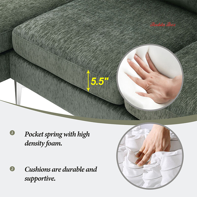 Convertible Sectional Couch Sofa, 3 Seat L Shaped Couch Linen Fabric Small Couches for Living Room, Apartment and Small Space