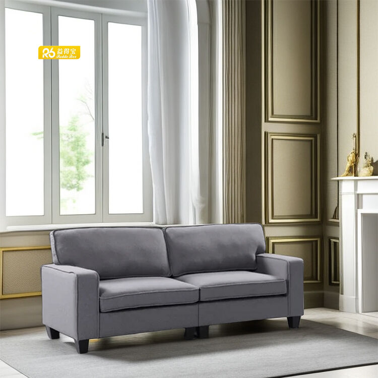 Custom Upholstered Gray Linen Loveseat And Couch Sofa Living Room Furniture