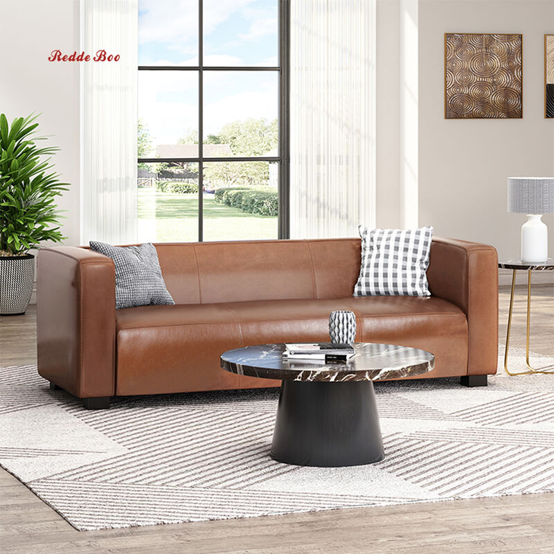 Modern 3-Seat Sofa Large Couch for Living Room, Leather Sofa with Deep Cushions