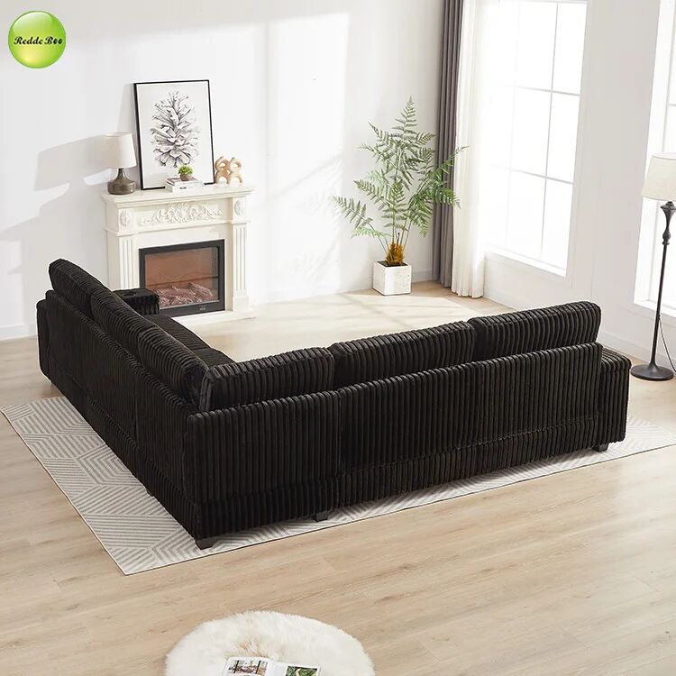 Corduroy L - Shaped Sofa with USB Ports: Plush, Practical for Comfort & Device Charging