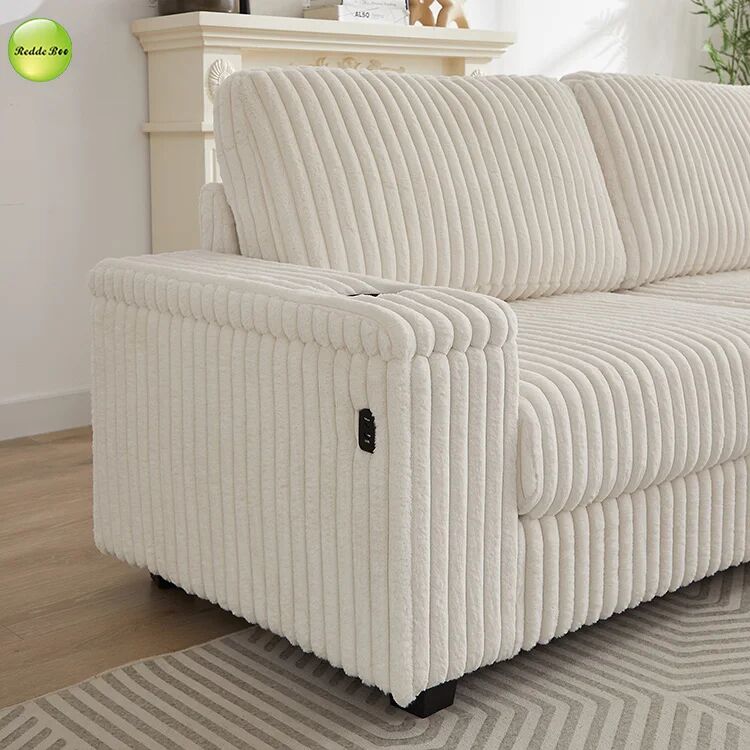 Corduroy L - Shaped Sofa with USB Ports: Plush, Practical for Comfort & Device Charging