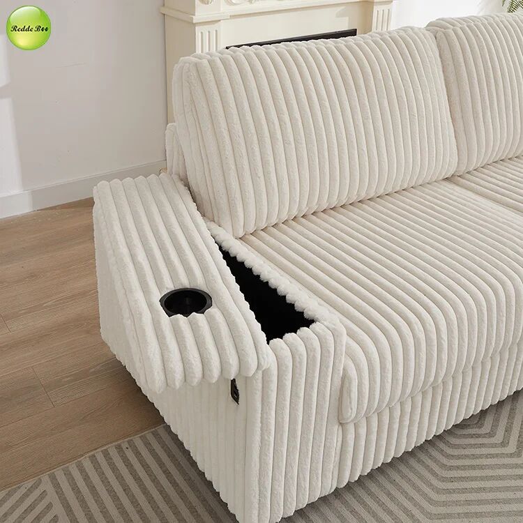 Corduroy L - Shaped Sofa with USB Ports: Plush, Practical for Comfort & Device Charging