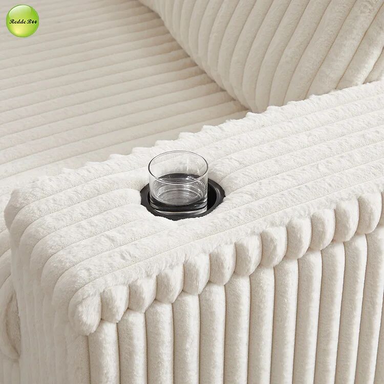 Corduroy L - Shaped Sofa with USB Ports: Plush, Practical for Comfort & Device Charging