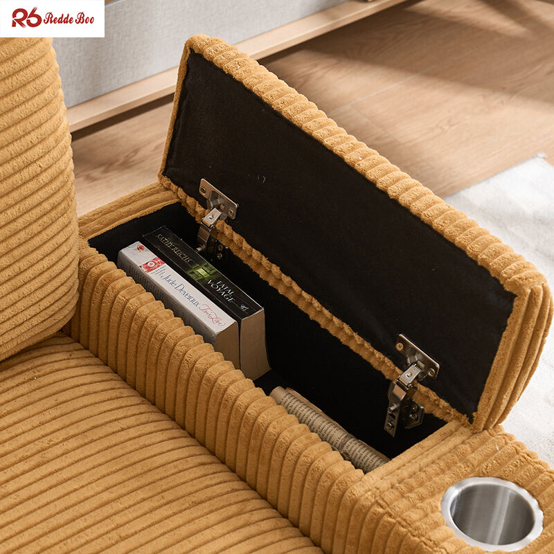 Minimalist Multifunctional Plush Corduroy Sofa Couch Sets Tan Yellow For Apartment