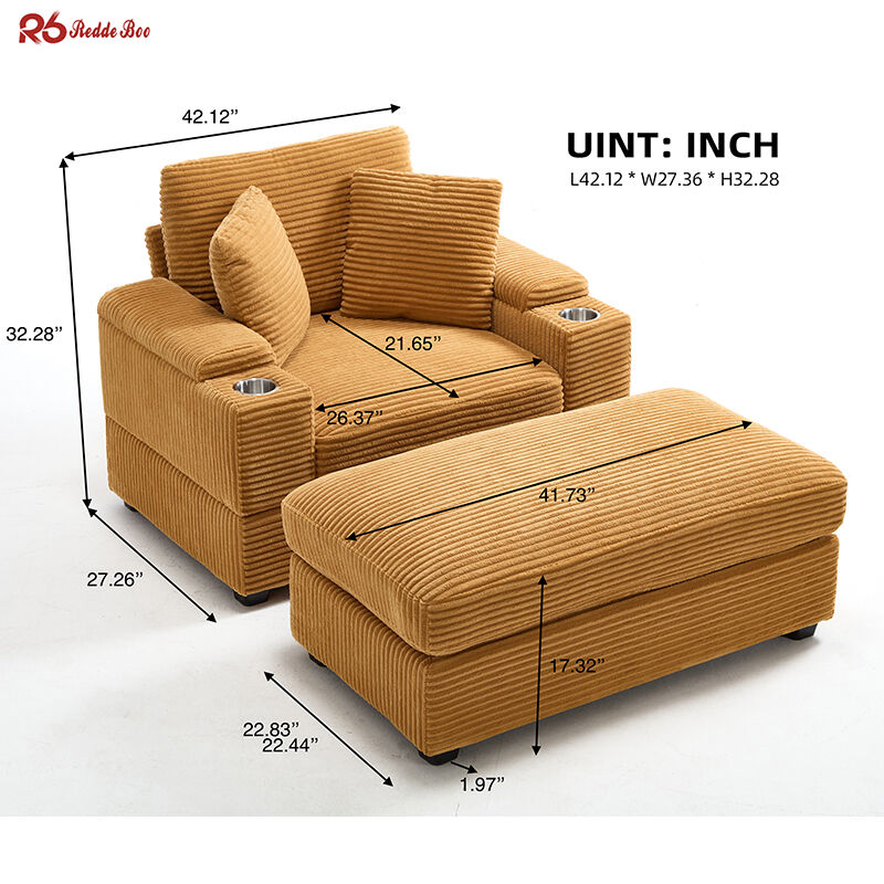 Minimalist Multifunctional Plush Corduroy Sofa Couch Sets Tan Yellow For Apartment