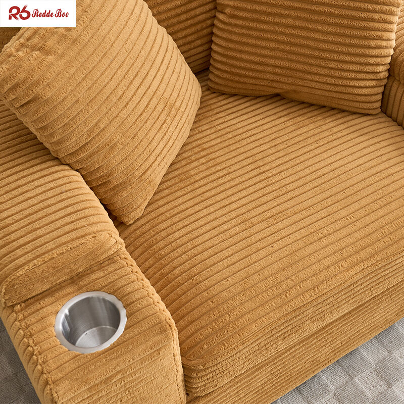 Minimalist Multifunctional Plush Corduroy Sofa Couch Sets Tan Yellow For Apartment