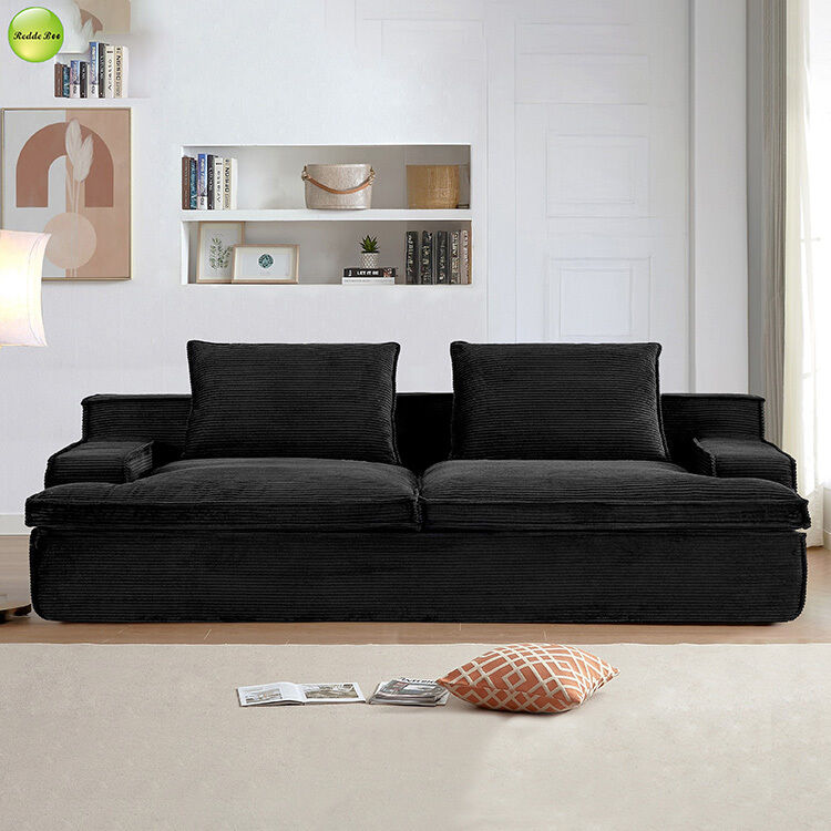 OEM Oversized Fabric Black Microfiber Couch Vacuum Packed 3 Seater
