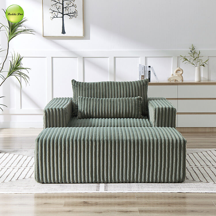 Striped Velvet Green Couch Chenille Sleeper Sofa Armchair With Ottoman