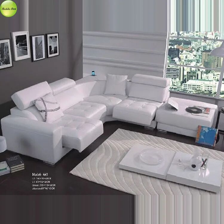 White Leather L - Shaped Sofa with Adjustable Headrests: Custom Comfort for Urban Living