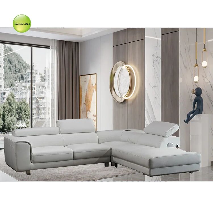 White Leather L - Shaped Sofa with Adjustable Headrests: Custom Comfort for Urban Living