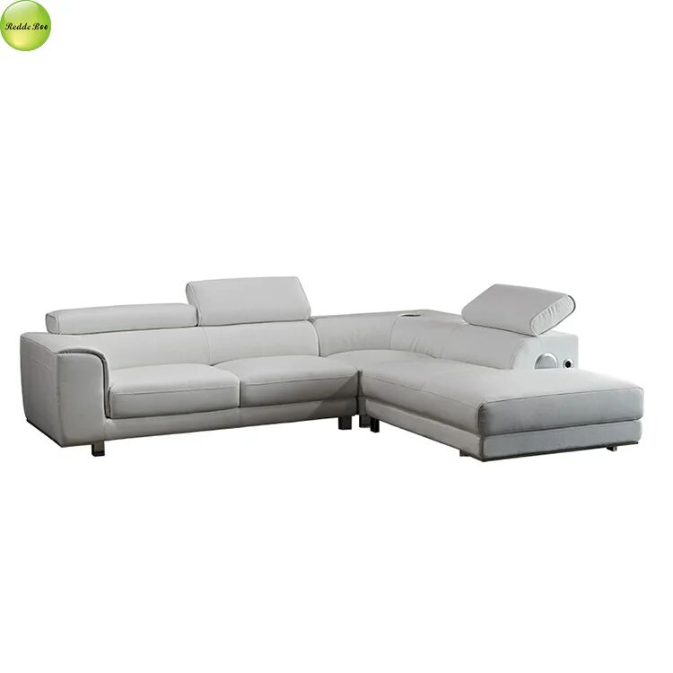 White Leather L - Shaped Sofa with Adjustable Headrests: Custom Comfort for Urban Living