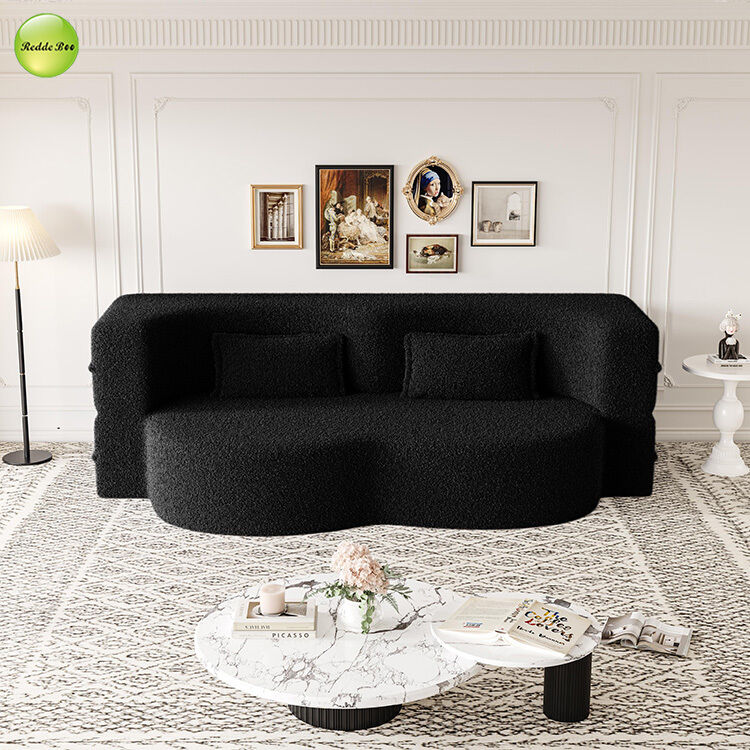 Modern Minimalist Teddy Fabric Compressed Sofa Bed Space-Saving Living Room Furniture Convertible 2 Seater Sofa Folding Sofa Bed