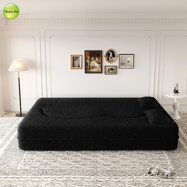 Modern Minimalist Teddy Fabric Compressed Sofa Bed Space-Saving Living Room Furniture Convertible 2 Seater Sofa Folding Sofa Bed