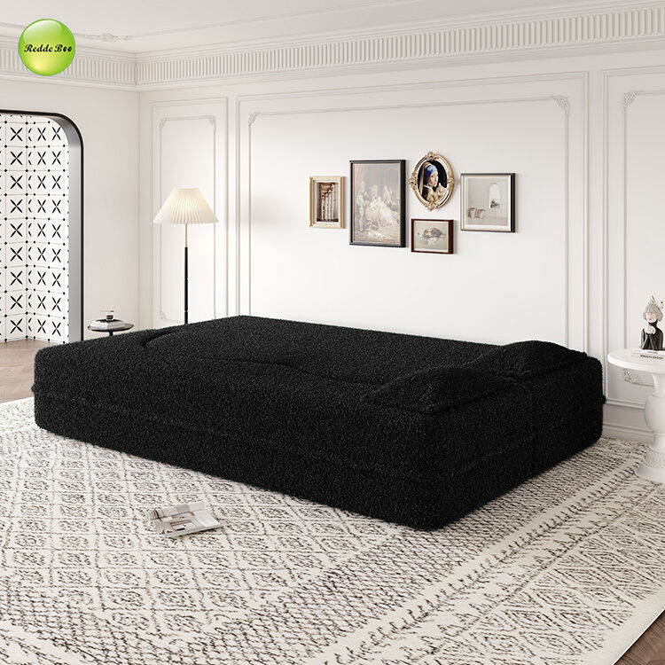 Modern Minimalist Teddy Fabric Compressed Sofa Bed Space-Saving Living Room Furniture Convertible 2 Seater Sofa Folding Sofa Bed