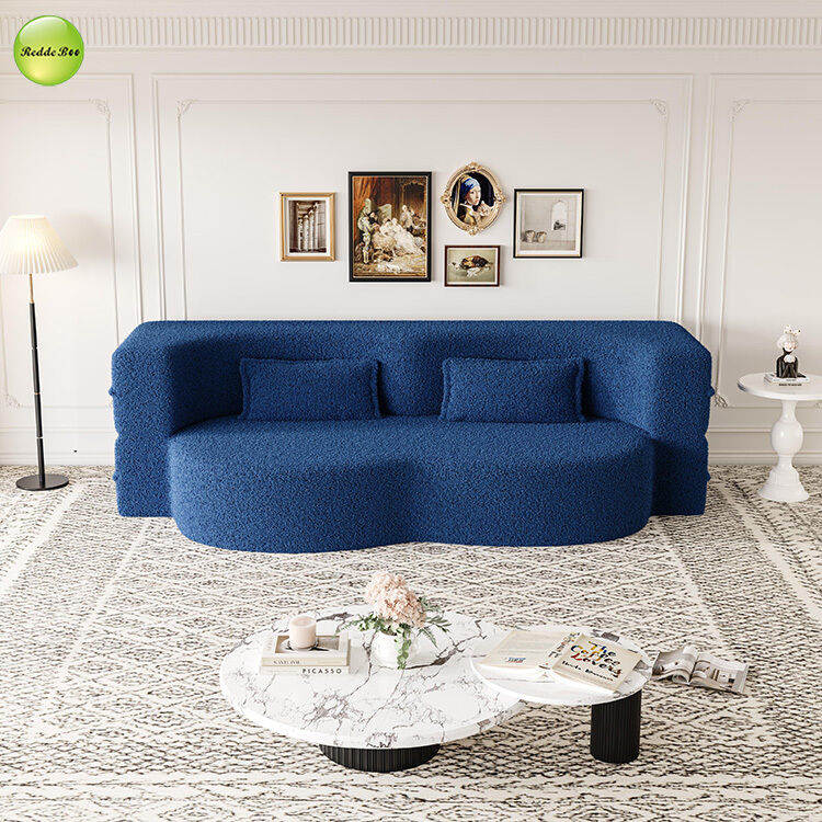 Modern Minimalist Teddy Fabric Compressed Sofa Bed Space-Saving Living Room Furniture Convertible 2 Seater Sofa Folding Sofa Bed