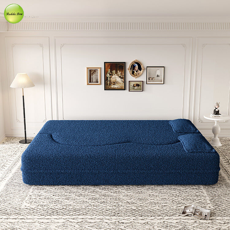 Modern Minimalist Teddy Fabric Compressed Sofa Bed Space-Saving Living Room Furniture Convertible 2 Seater Sofa Folding Sofa Bed