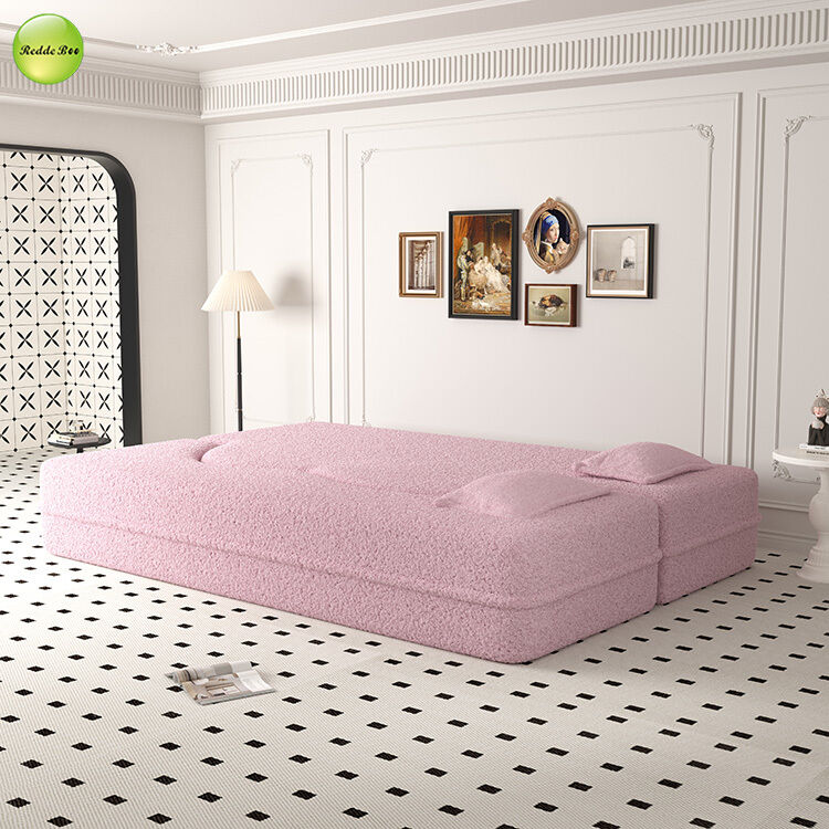 Modern Minimalist Teddy Fabric Compressed Sofa Bed Space-Saving Living Room Furniture Convertible 2 Seater Sofa Folding Sofa Bed