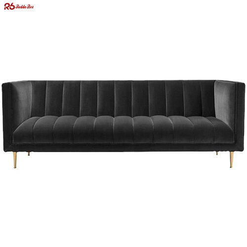 Modern Antistatic Velvet Vertical Channel Tufted Sofa Sets For Reception Room