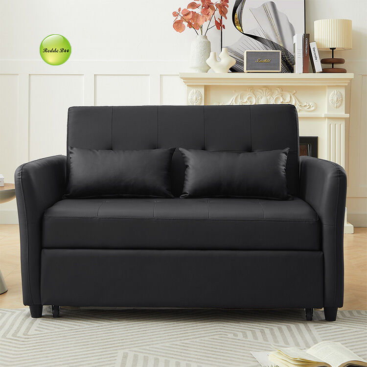 Modern 3-in-1 PU Leather Convertible Sofa Bed with USB Charging Port Space-Saving Pull Out Sofa Bed For Living Room Furniture
