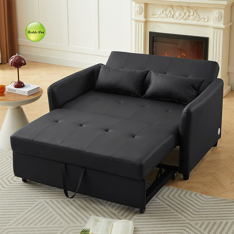 Modern 3-in-1 PU Leather Convertible Sofa Bed with USB Charging Port Space-Saving Pull Out Sofa Bed For Living Room Furniture