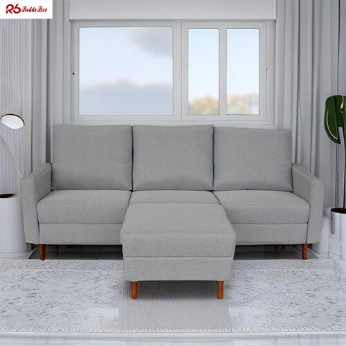 Minimalist Design Linen Fabric 3 Seater Sofa with Ottoman for Apartment