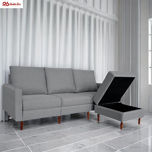 Minimalist Design Linen Fabric 3 Seater Sofa with Ottoman for Apartment