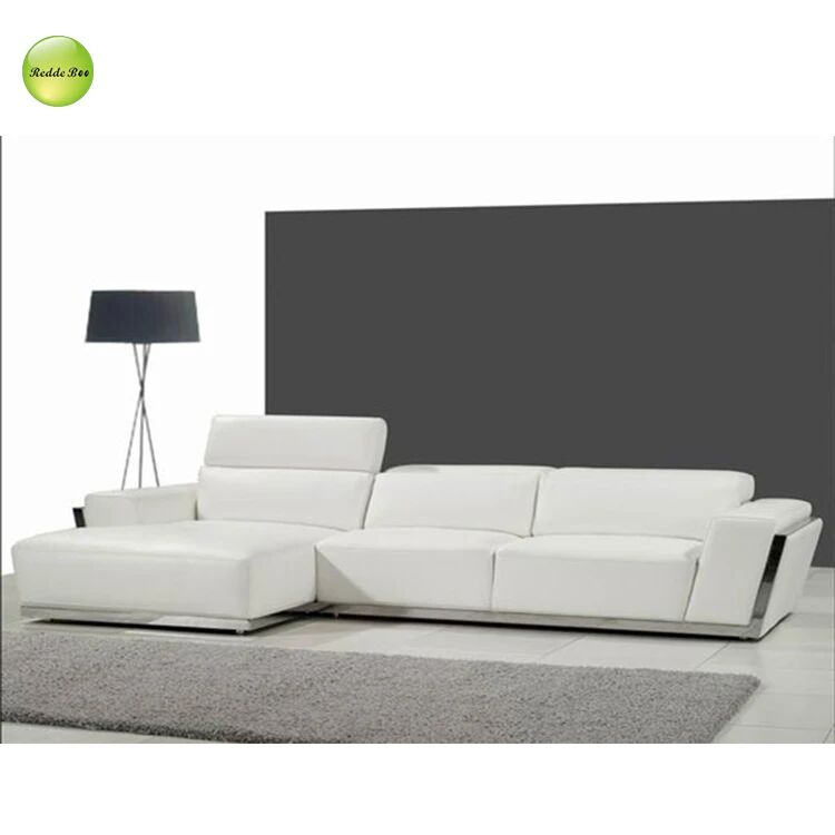 Adjustable Corner Modular Sectional Sofa White Leather L Shaped Seating