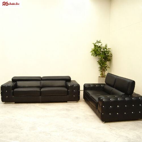 Residential Tufting Black Leather Sectional Sofa Marquette Scandinavian Couch