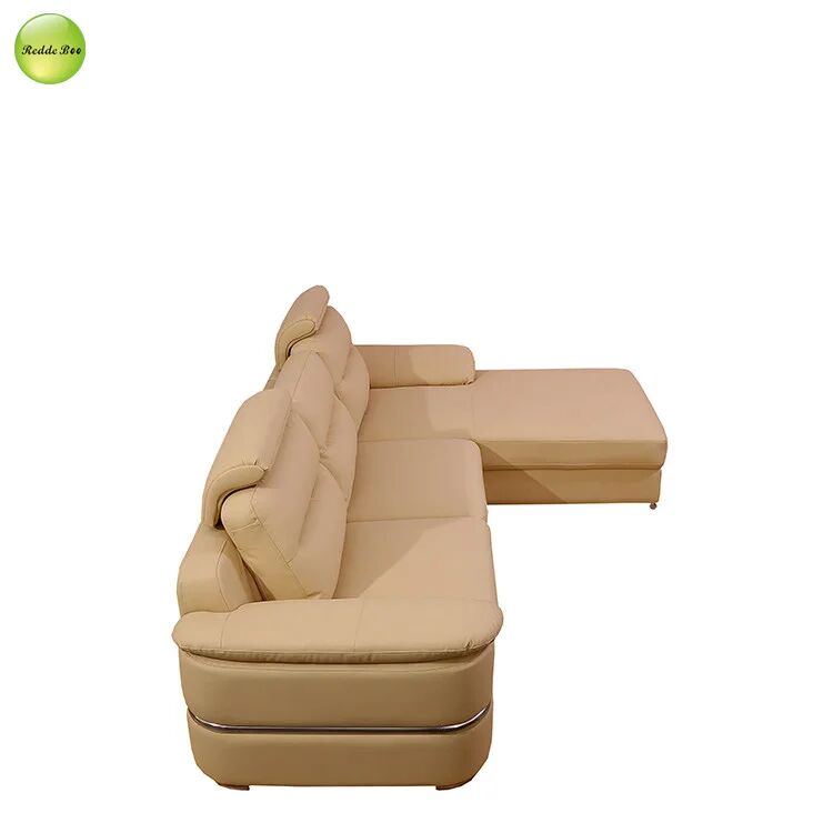 Low Profile Boucle White Tan Leather Corner Sofa Modular Couch Breathable