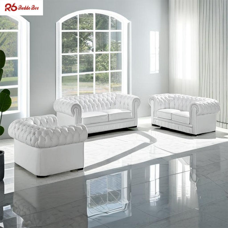 Sectional Tufted Leather Sofa Furniture For Villa Cognac White Black