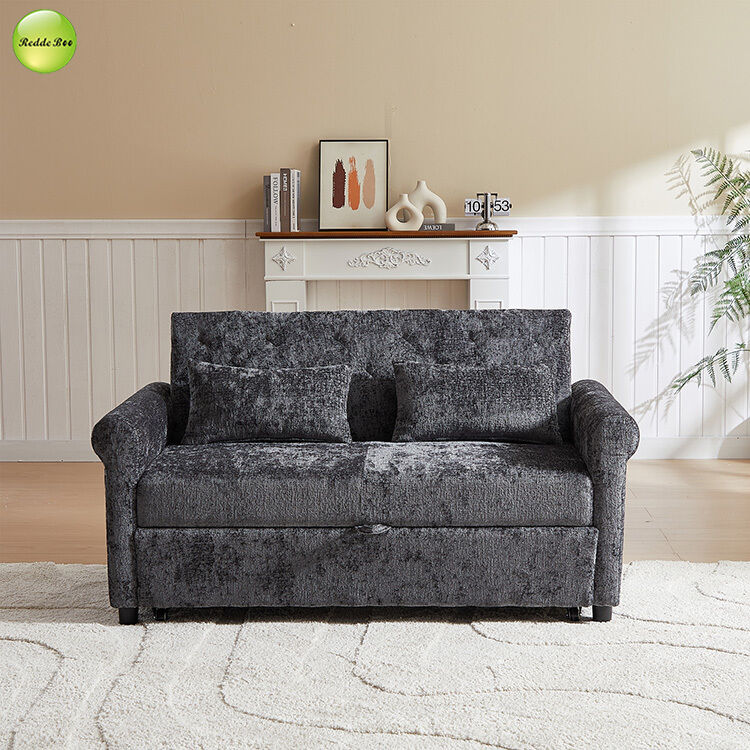 Luxury Chenille Fabric Sofa Bed Space-Saving 2 Seater Convertible Sleeping Pull Out Sofa Bed For Living Room