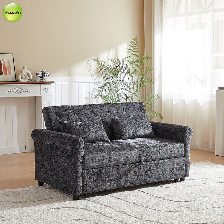 Luxury Chenille Fabric Sofa Bed Space-Saving 2 Seater Convertible Sleeping Pull Out Sofa Bed For Living Room