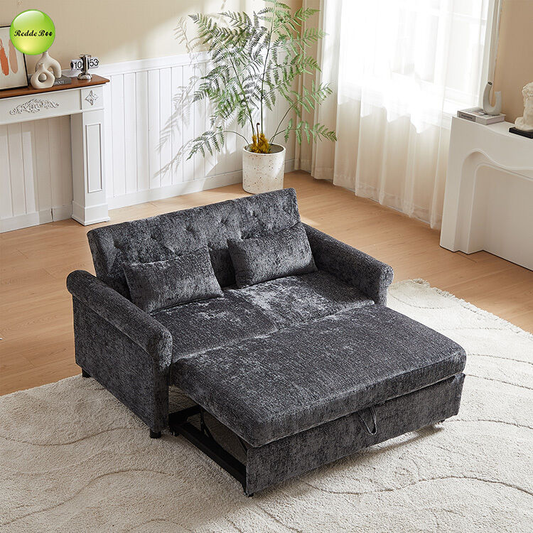 Luxury Chenille Fabric Sofa Bed Space-Saving 2 Seater Convertible Sleeping Pull Out Sofa Bed For Living Room