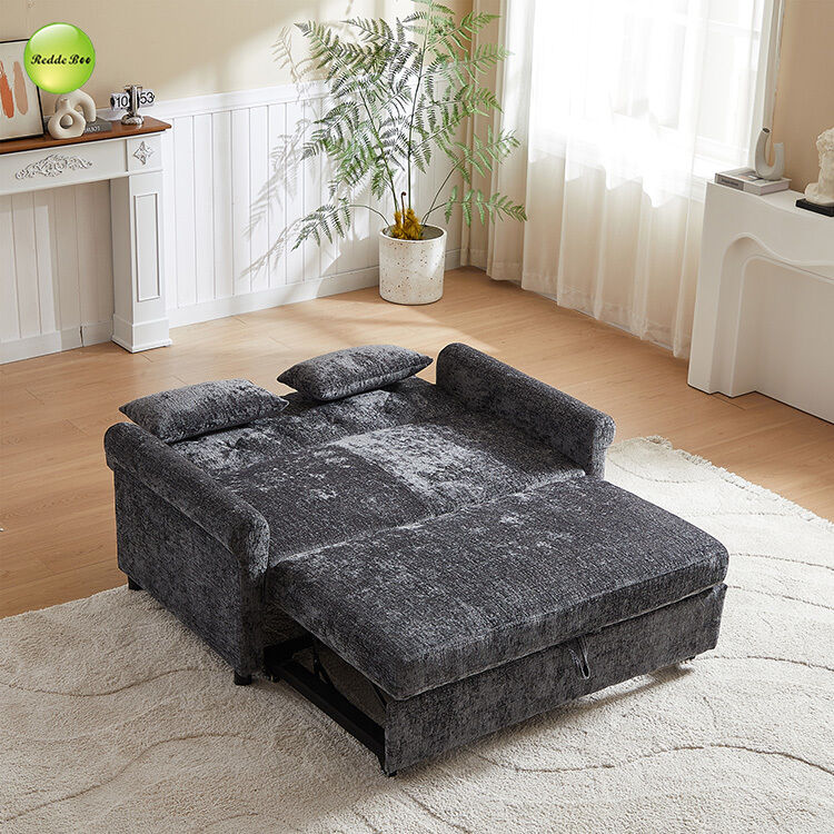 Luxury Chenille Fabric Sofa Bed Space-Saving 2 Seater Convertible Sleeping Pull Out Sofa Bed For Living Room