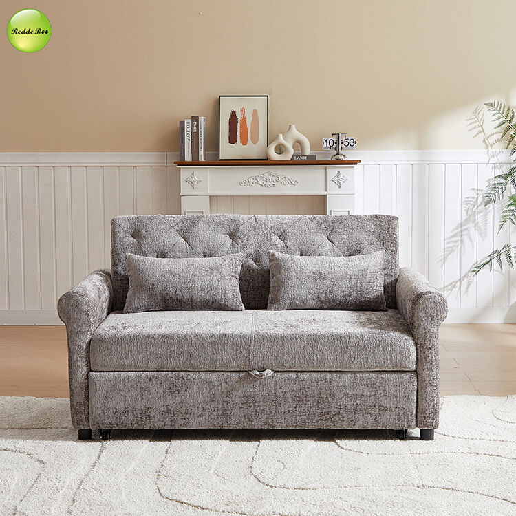 Luxury Chenille Fabric Sofa Bed Space-Saving 2 Seater Convertible Sleeping Pull Out Sofa Bed For Living Room