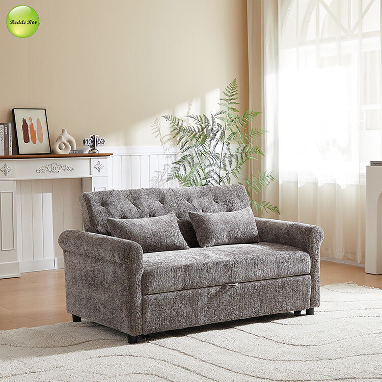 Luxury Chenille Fabric Sofa Bed Space-Saving 2 Seater Convertible Sleeping Pull Out Sofa Bed For Living Room