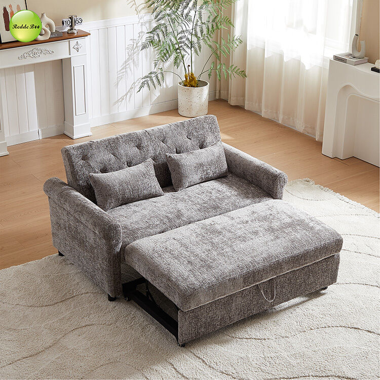 Luxury Chenille Fabric Sofa Bed Space-Saving 2 Seater Convertible Sleeping Pull Out Sofa Bed For Living Room
