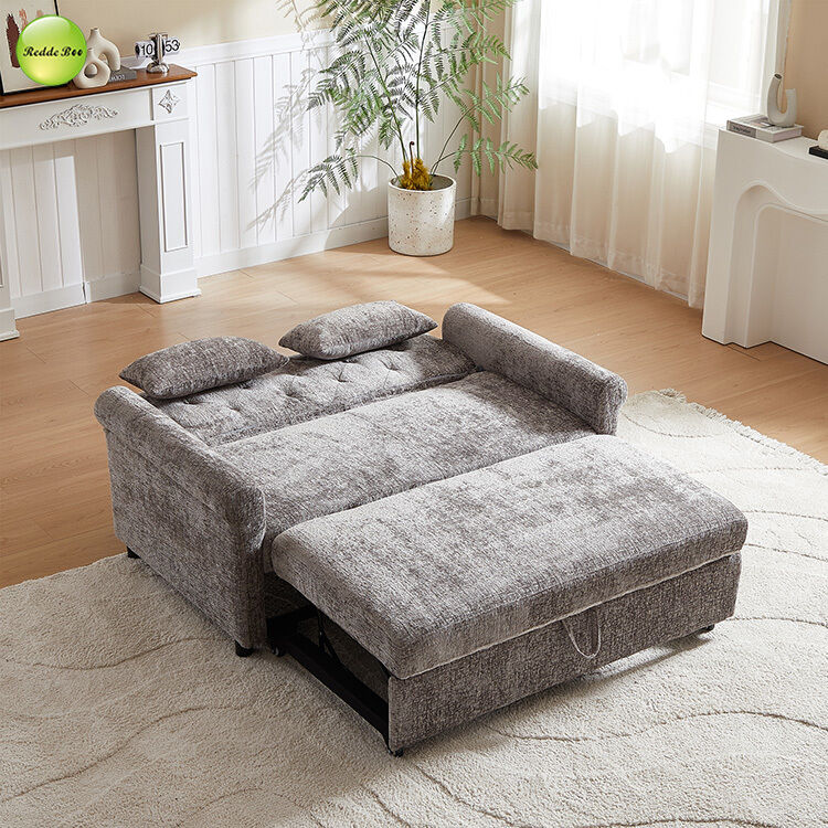 Luxury Chenille Fabric Sofa Bed Space-Saving 2 Seater Convertible Sleeping Pull Out Sofa Bed For Living Room