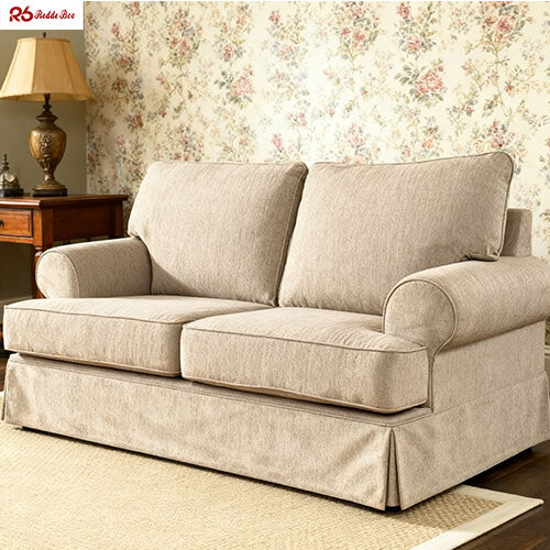 Anti Wear Removable Beige Cotton Linen Material Couch Sofa 2 Seater