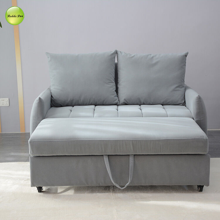 Modern Blue Fabric Pull Out Sofa Bed Space-Saving 2 Seater Living Room Sofa Convertible Sleeping Foldable Sofa Bed