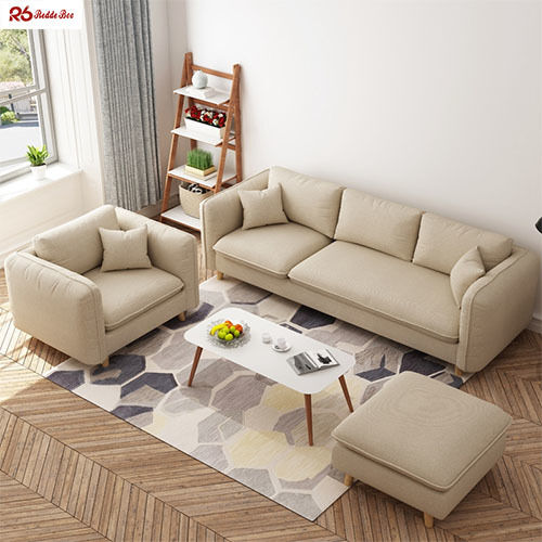 Apartment Modular Linen Slipcovered Sofa Upholstered Cotton Linen Couch With Ottoman