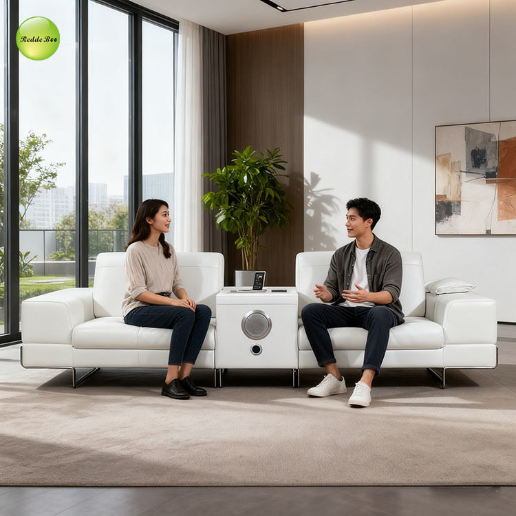 Smart White Leather Sectional: Built-in Speakers, Charging Ports – Ultimate Entertainment Hub