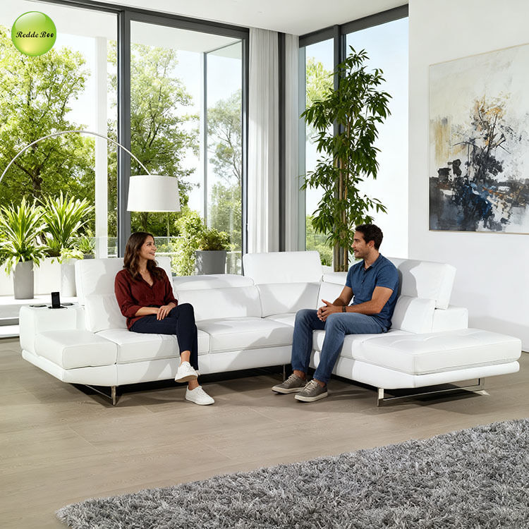 Minimalist White Leather L - Sofa: Clean Lines, Effortless Elegance – For Minimalist Spaces