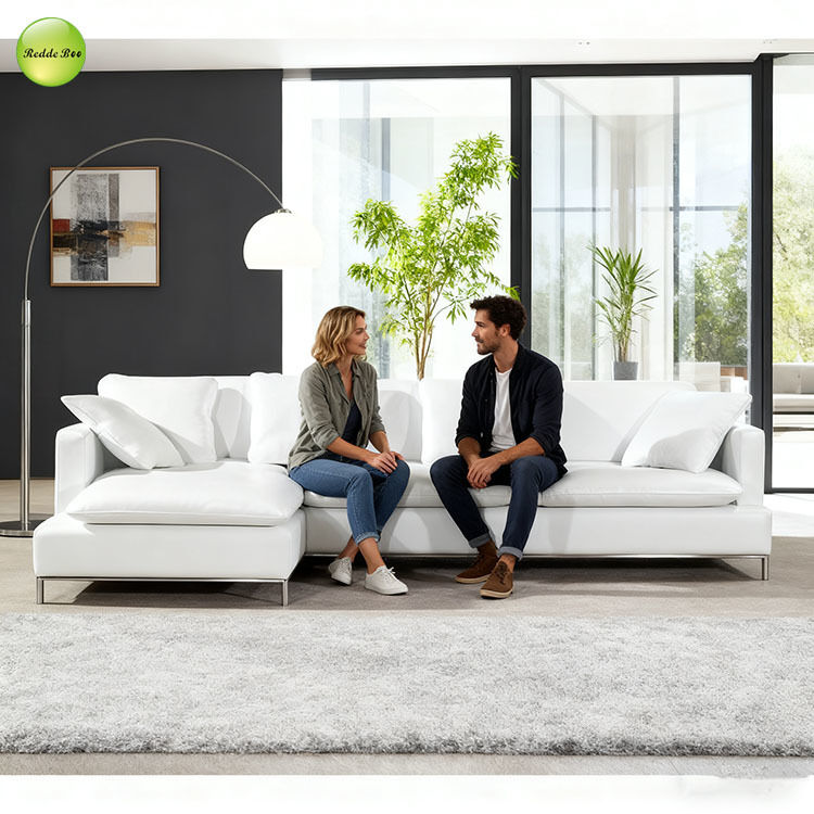 Art Deco White Leather Modular: Geometric Accents, Luxe Feel – Elevate Sophistication