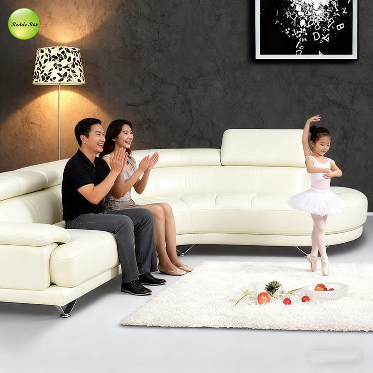 Art Deco White Leather Corner Sofa: Geometric Accents, Luxe Finish – Elevate City - facing Interiors
