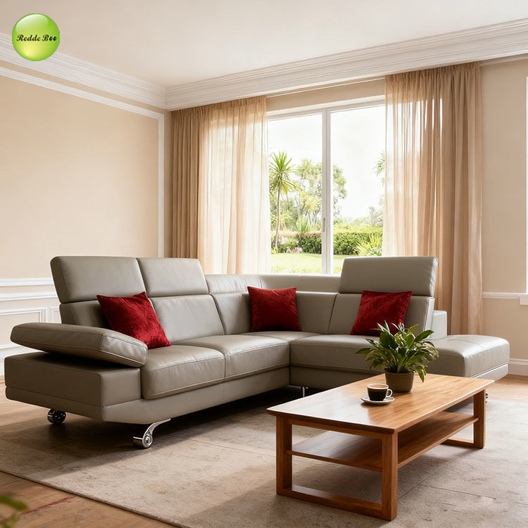 Modern Gray Leather L - shaped Sofa: Smooth Upholstery, Mobility - friendly Wheels – Redefine Living Room Comfort