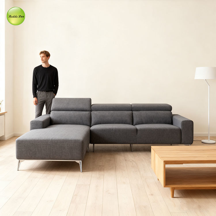 Minimalist Gray Modular Lounge: Versatile Layout, Premium Fabric – Calm Relaxation Hub Transform