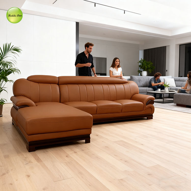 Classic Brown Leather Sectional: Premium Craft, Elegant Vibe – A Smart Choice for Luxe Modern Living Rooms